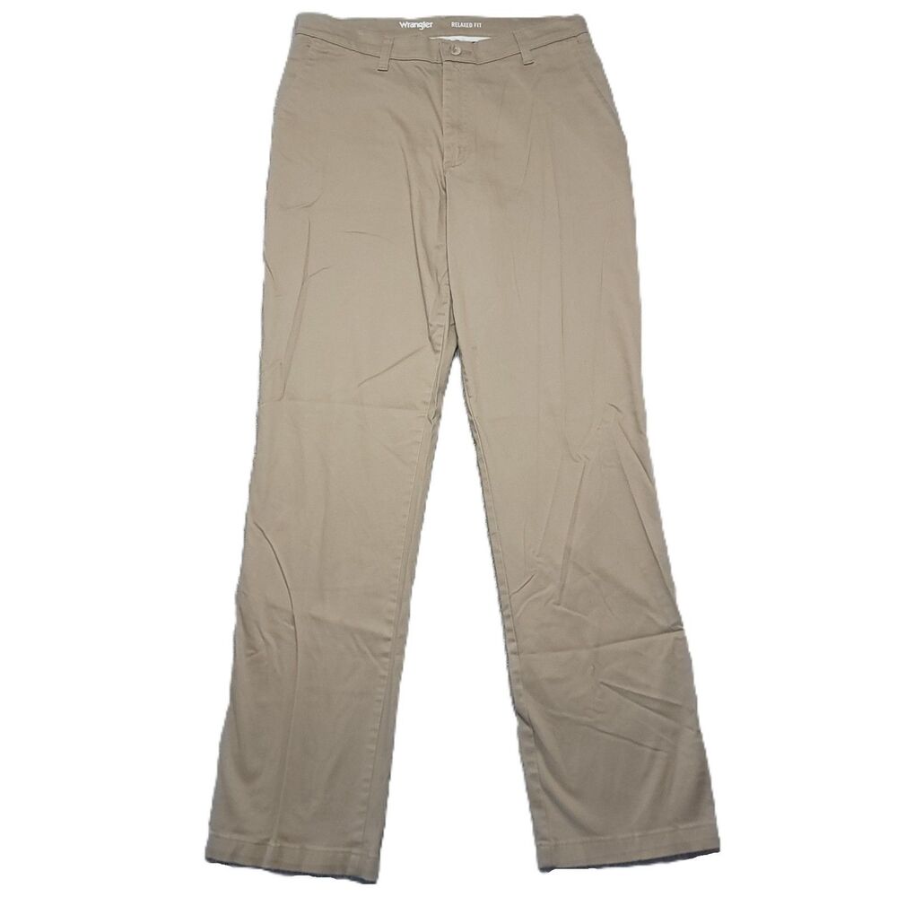 Wrangler Relaxed Fit Pants Men's 33x36 Stretch Chino Khaki Beige Trousers